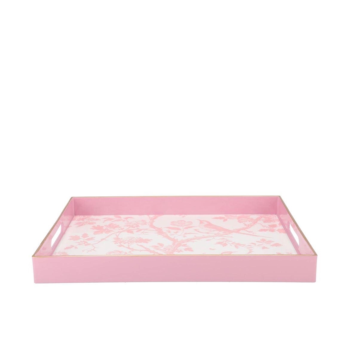 <h4>Melamine Old Pink Plate Rectangle Bird 40x30x4cm</h4>