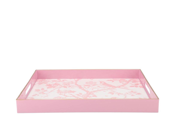 <h4>Melamine Old Pink Plate Rectangle Bird 40x30x4cm</h4>