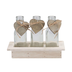 Love Wood Tray 3x Bottle White 20x10x16cm