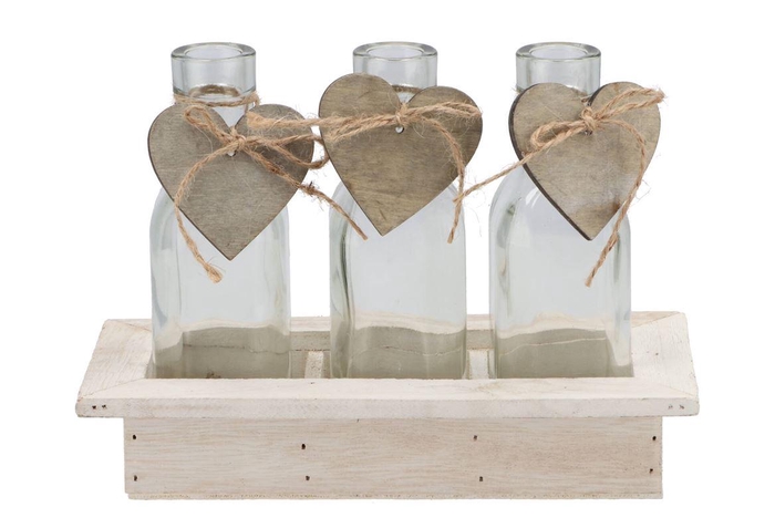 <h4>Love Wood Tray 3x Bottle White 20x10x16cm</h4>