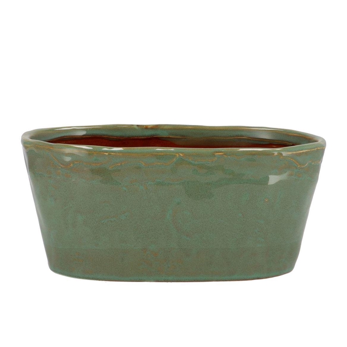 <h4>Iron Stone Green Glazed Oval Pot 28x15x13cm Nm</h4>