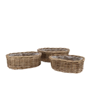 Rattan Kuboo Plant Bowl Oval S/3 30x18x11 34x23x12 38x28x13