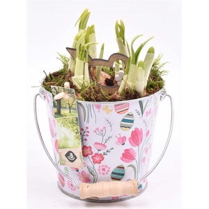 Zink emmertje paasdecor 13cm