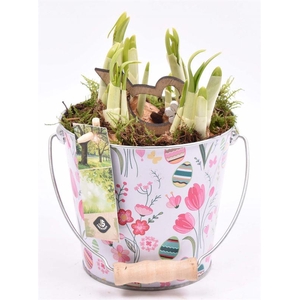 Zink emmertje paasdecor 13cm