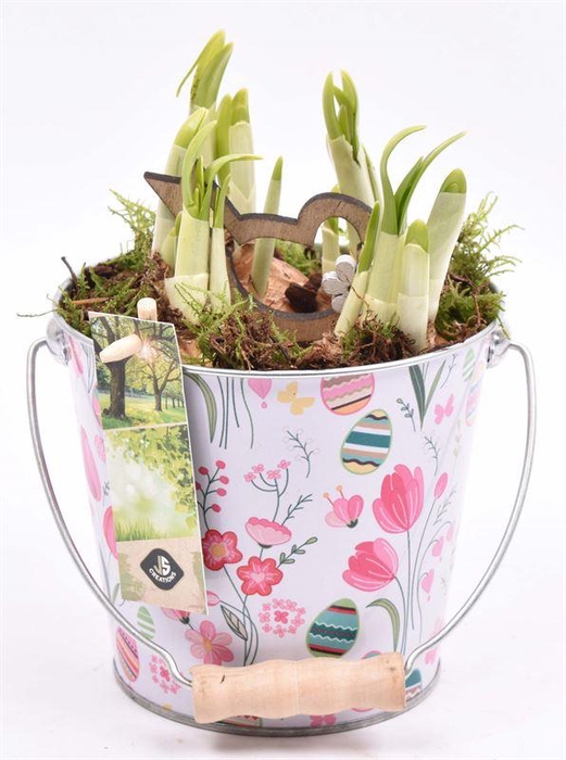 <h4>Zink emmertje paasdecor 13cm</h4>