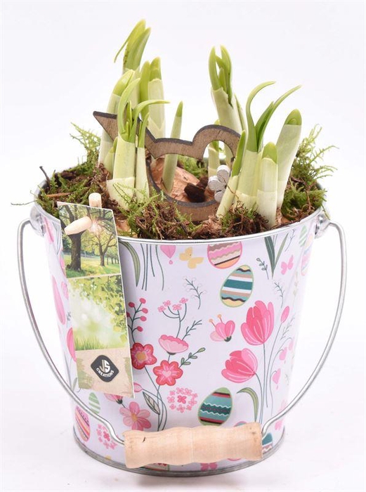 <h4>Zink emmertje paasdecor 13cm</h4>
