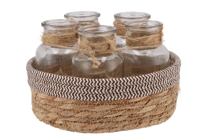 Seagrass Straw Basket 5 Bottles Brown/white 25x14 Nm