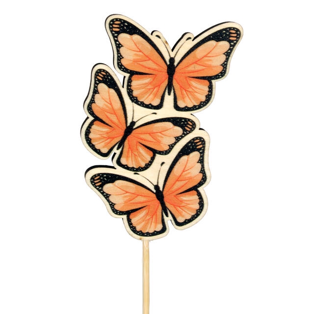 <h4>Pick butterfly Trio wood 8x5cm+50cm stick orange</h4>