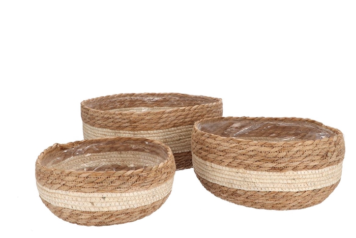 Seagrass Laos Straw Basket Nat Cream Stripe S/3 36x16cm Nm