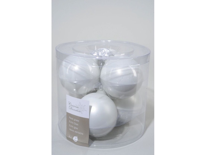 KERSTBAL GLASS 80MM WINTERWIT 6pcs