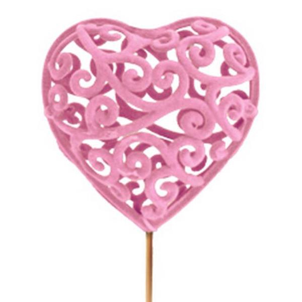 <h4>Bijsteker Heartroque 6x6cm+12cm stok roze</h4>