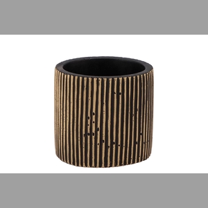 Stripes Black Gold Cylinder Pot 11x10cm Nm