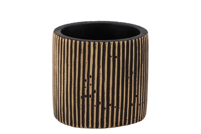 Stripes Black Gold Cylinder Pot 11x10cm Nm