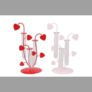 Xelly Red/pink Metal Rack Heart 2vases Ass17x12x27
