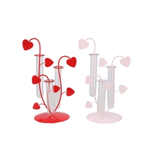 Xelly Red/pink Metal Rack Heart 2vases Ass17x12x27
