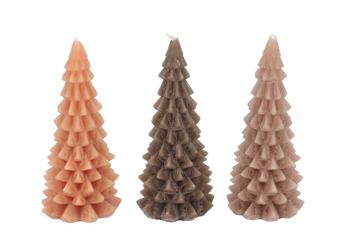 <h4>Candle Frosty X-mas Tree Woods Brown Mix 8x16cm Ass</h4>