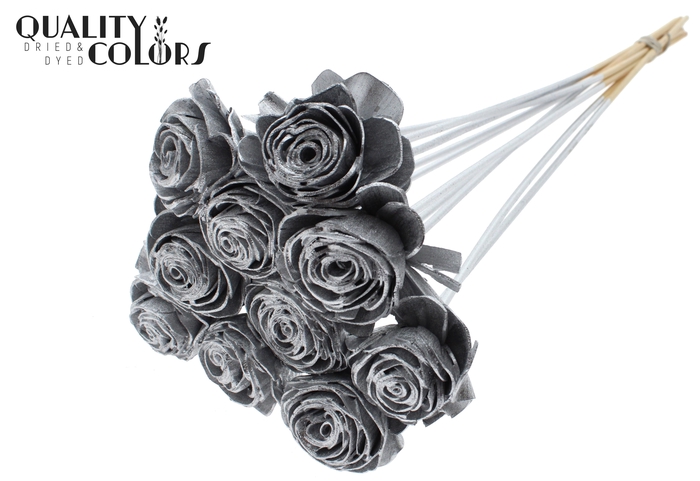 Shola Beauty Rose 6cm on stem Silver