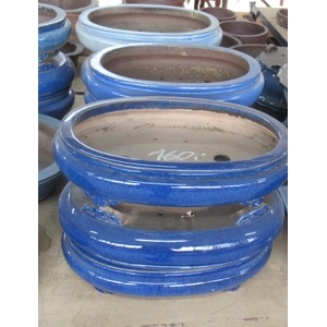 Bonsai pot oval glazed blue (41x29x10)
