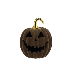 Autumn Flock Scottish Green Pumpkin Face Led 17x17x21cm