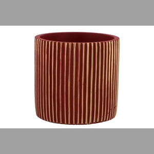 Stripes Red Gold Cylinder Pot 17x16cm Nm