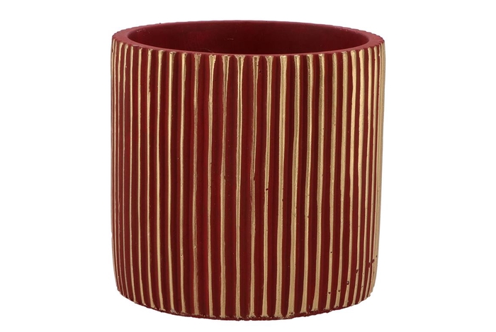 Stripes Red Gold Cylinder Pot 17x16cm Nm