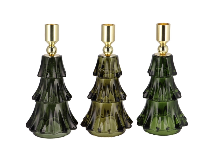 Jazz Majestic Green Candle Holder X-mas Tree Ass 10x20cm Nm