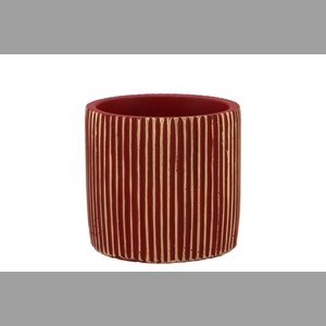 Stripes Red Gold Cylinder Pot 9x8cm Nm