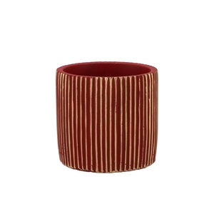 Stripes Red Gold Cylinder Pot 9x8cm Nm