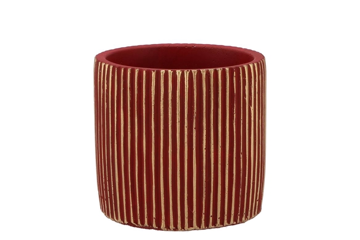 Stripes Red Gold Cylinder Pot 9x8cm Nm