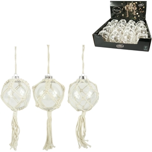 Kerstbal Bal kunststof macrame 100mm ass.