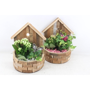arr2 PL - Hout huisje half rond x6 - roze/wit