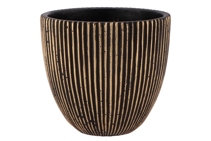 Stripes Black Gold Egg Pot 18x17cm Nm
