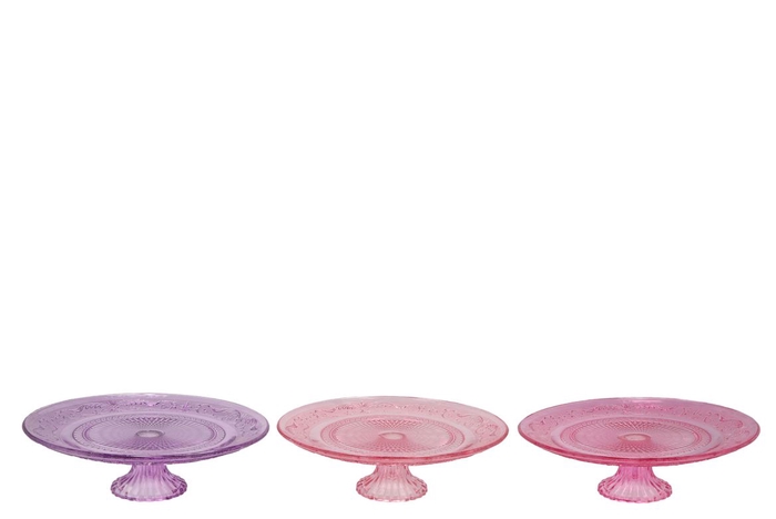 Dayah Pretty Pink Glass Plate On Foot 25x9cm Ass P/1 Nm
