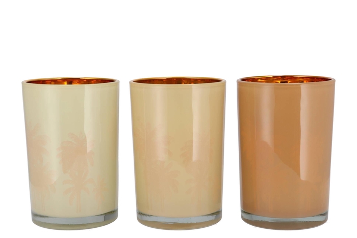 Hilly Natural Brown Mix T-light Glass Ass 12x18cm Nm