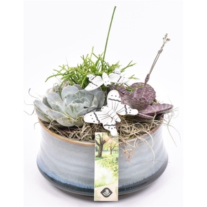 Keramiek schaal blauw/grijs 18cm