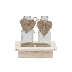 Love Wood Tray 2 Bottle White 15x10x16cm