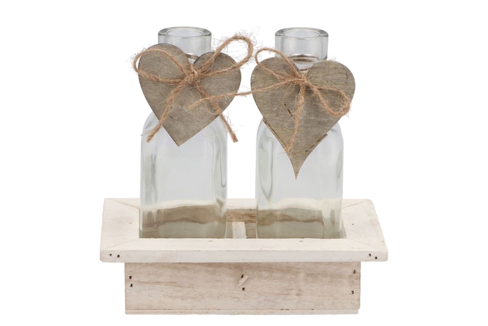 <h4>Love Wood Tray 2 Bottle White 15x10x16cm</h4>