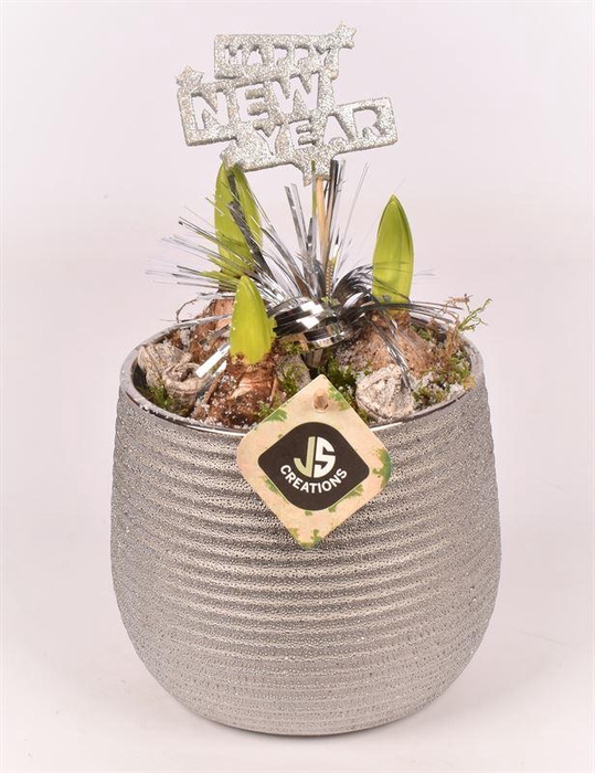 <h4>Keramiek zilver pot ribbel 16 cm</h4>