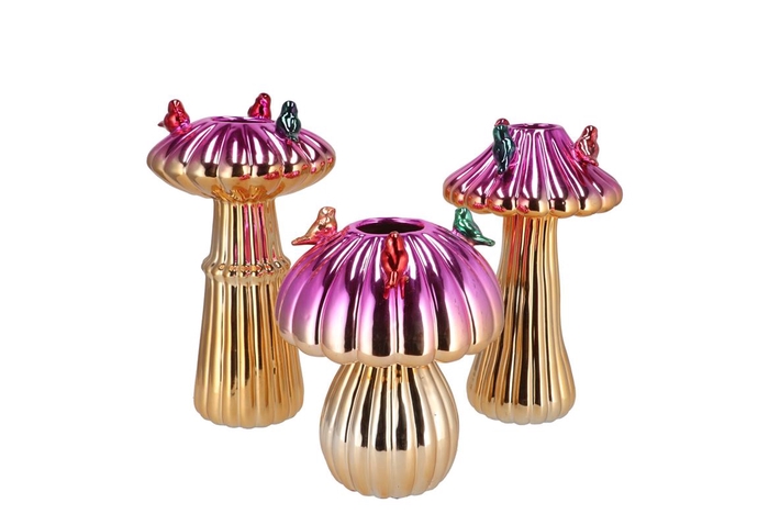 <h4>Bird Mushroom Vase Metalic Fuchsia Ass 14x14x20cm</h4>