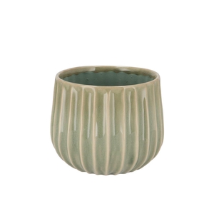 Gia Green Stripe Pot 15x15x12cm