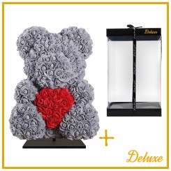 <h4>arr6 Deco beer 40cm - Grijs rood hart</h4>