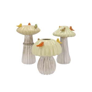 Bird Mushroom Vase Sand Ass 16x16x25cm Nm
