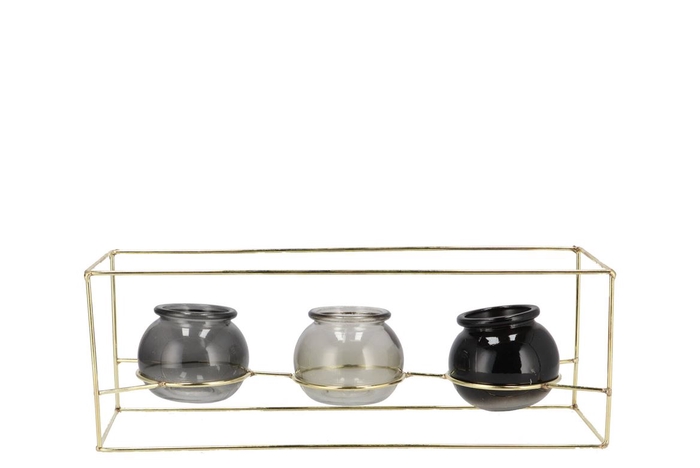 <h4>Polly Summer Grey Mix Metal Rack 3 Glass Ass 35x11x13cm</h4>