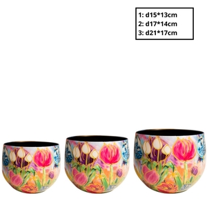 Metaal Tulips pot S/3 d21*17cm