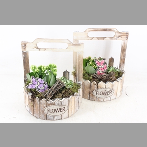 arr2 TD - Hout planter half rond - roze/wit