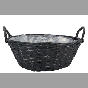 Wicker Basket Low With Ears Black Bowl 40x14cm