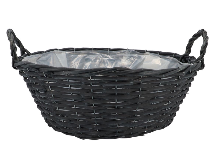 Wicker Basket Low With Ears Black Bowl 40x14cm