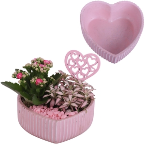 Mothersday Arr. Indoor Ceramic Heart Bowl Ribbles Ø17cm 2PP