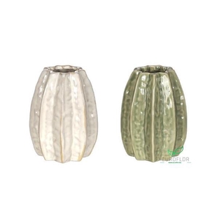 CARAMBOLA VASE Ø8,5 X H.11 CM 2 ASS CREME/GREEN 6PCS