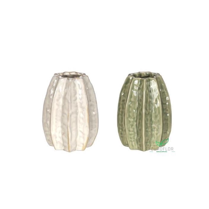 <h4>CARAMBOLA VASE Ø8,5 X H.11 CM 2 ASS CREME/GREEN 6PCS</h4>